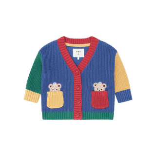 Blue Multicolor Color Block Varsity Cardigan