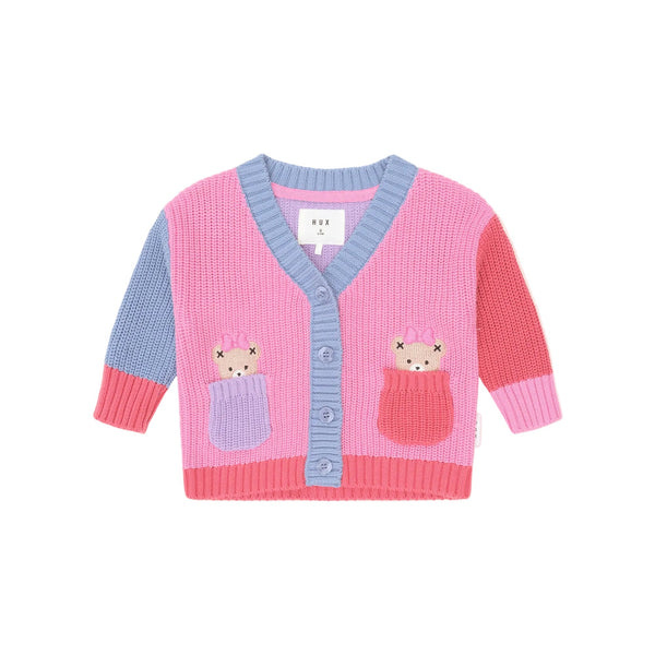Pink Multicolor Color Block Hux Cardigan