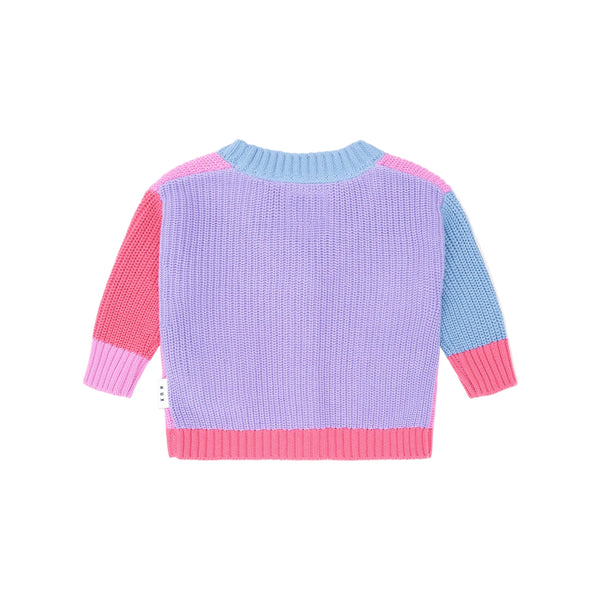 Pink Multicolor Color Block Hux Cardigan