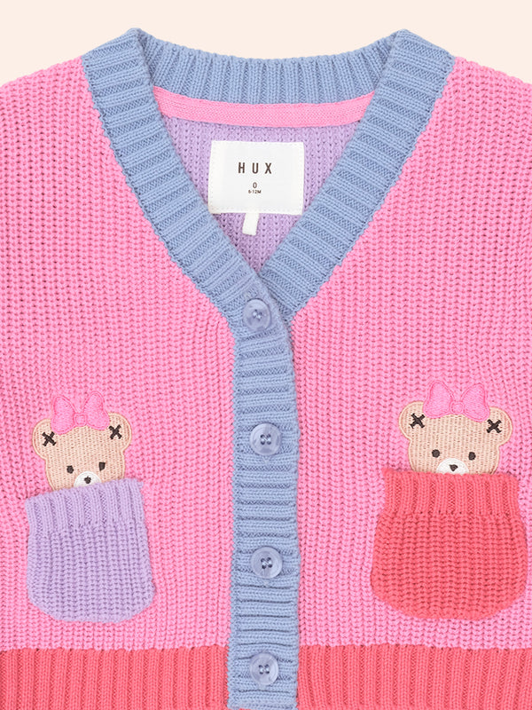 Pink Multicolor Color Block Hux Cardigan