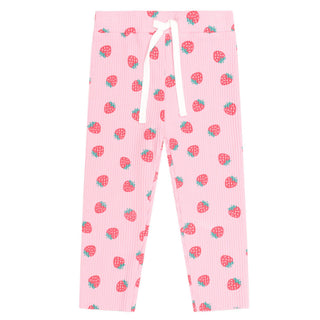 Pink Strawberry Print Ribbed Legging