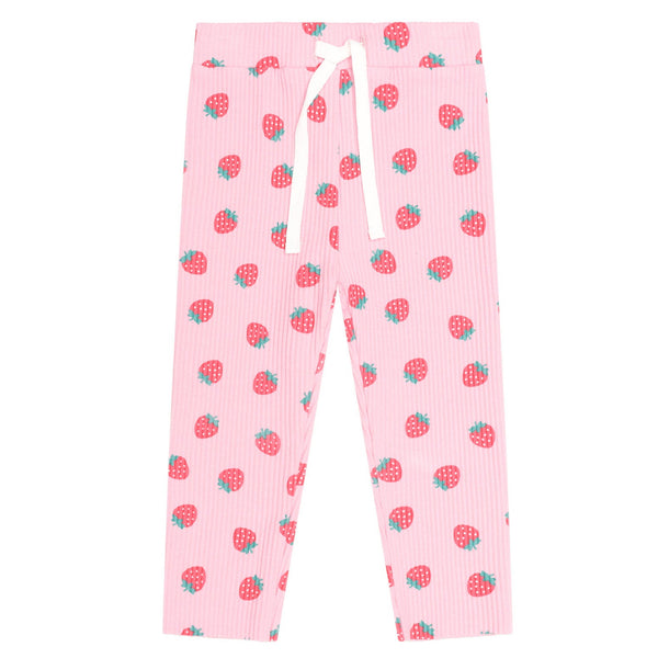 Pink Strawberry Print Ribbed Legging