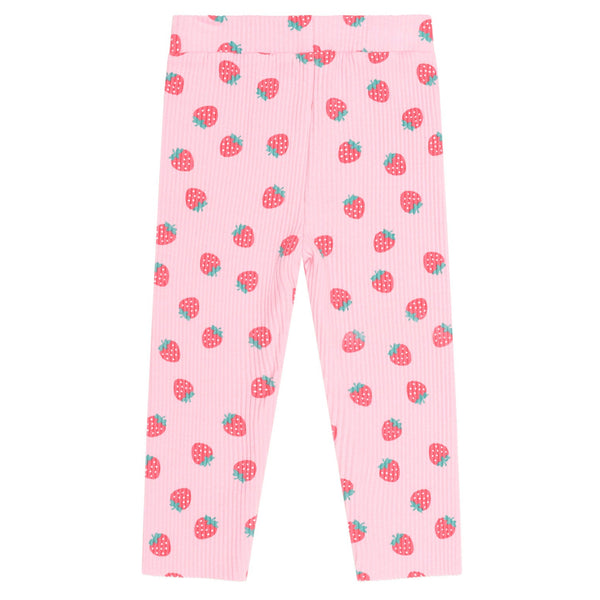 Pink Strawberry Print Ribbed Legging