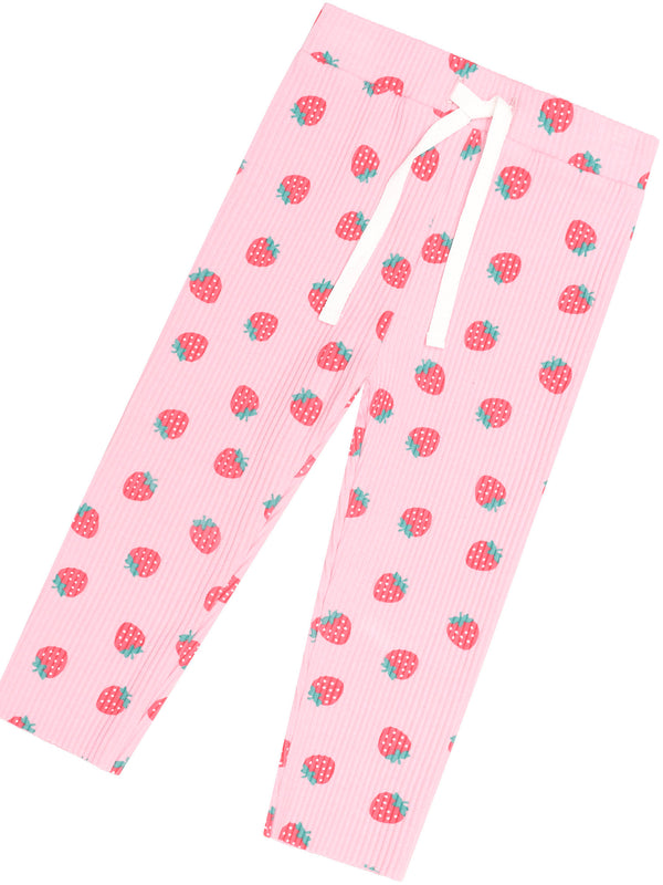 Pink Strawberry Print Ribbed Legging