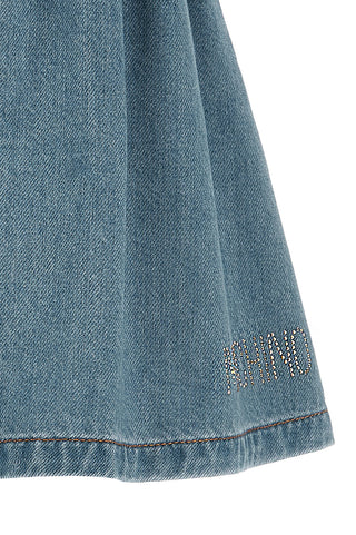 Blue Faded Denim Rhinestones Skirts