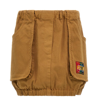 Toy Brown Gabardine Logo Patch Skirt