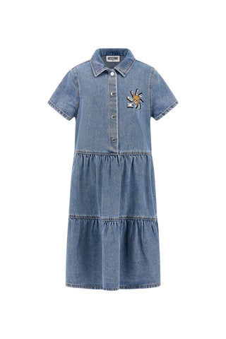Blue Denim Bear Logo Midi Dress