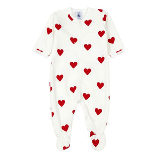White and Red Baby Front Snap Heart Print Footie
