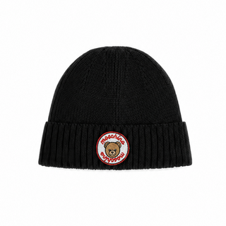 Black Ribbed Knit Logo Hat