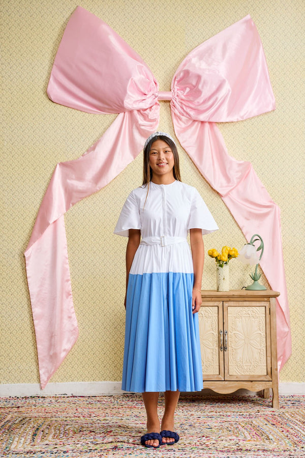 White and Blue Color Block Dress