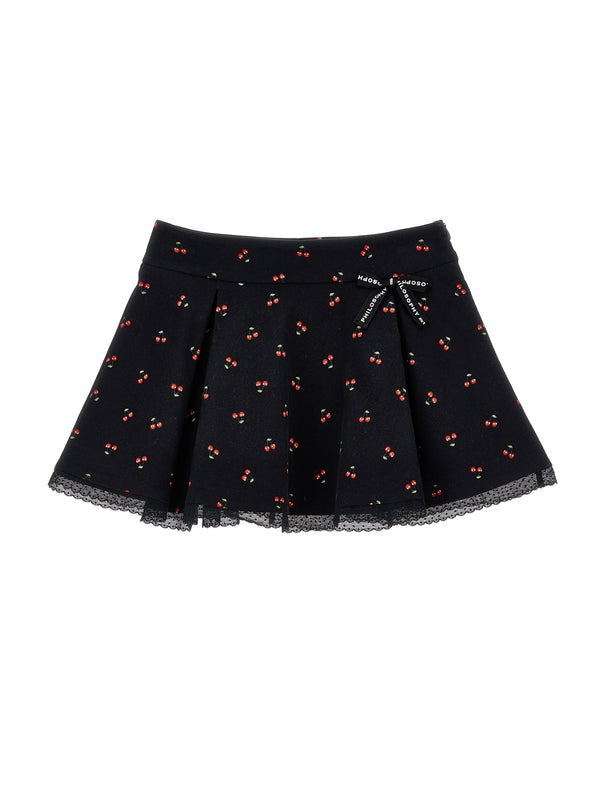 Black Allover Cherry Mini  Skirt