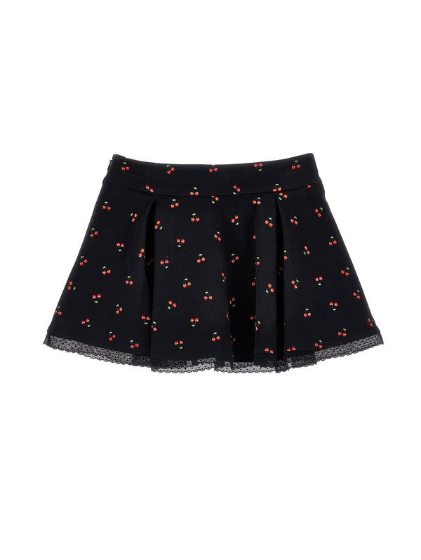 Black Allover Cherry Mini  Skirt