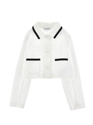 White Eyelet Contrast Trim Lightweight Jacket