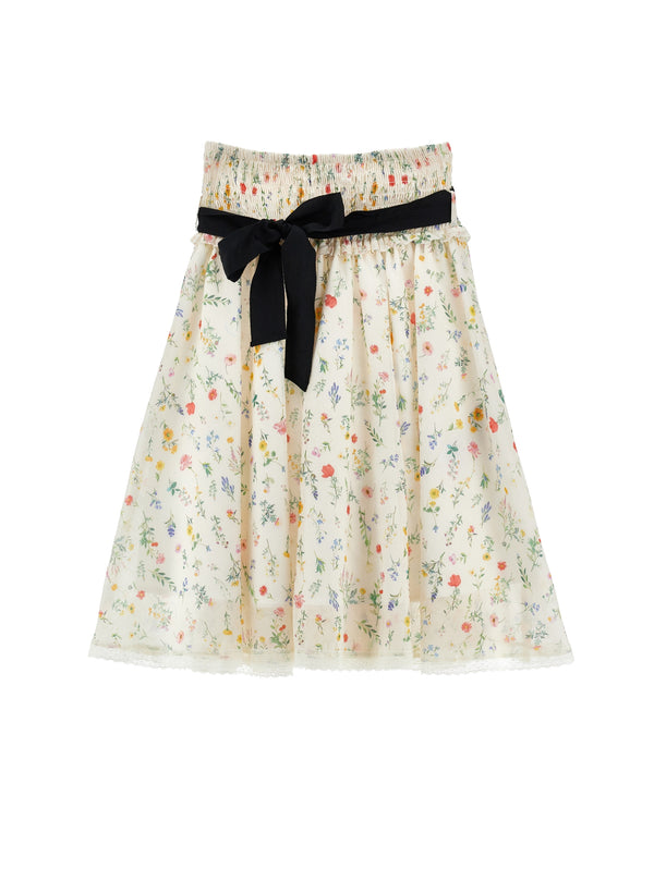Off White Floral Belted Midi Skirt