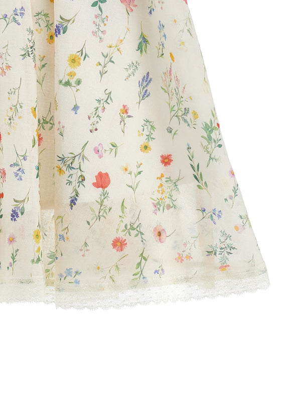 Off White Floral Belted Midi Skirt