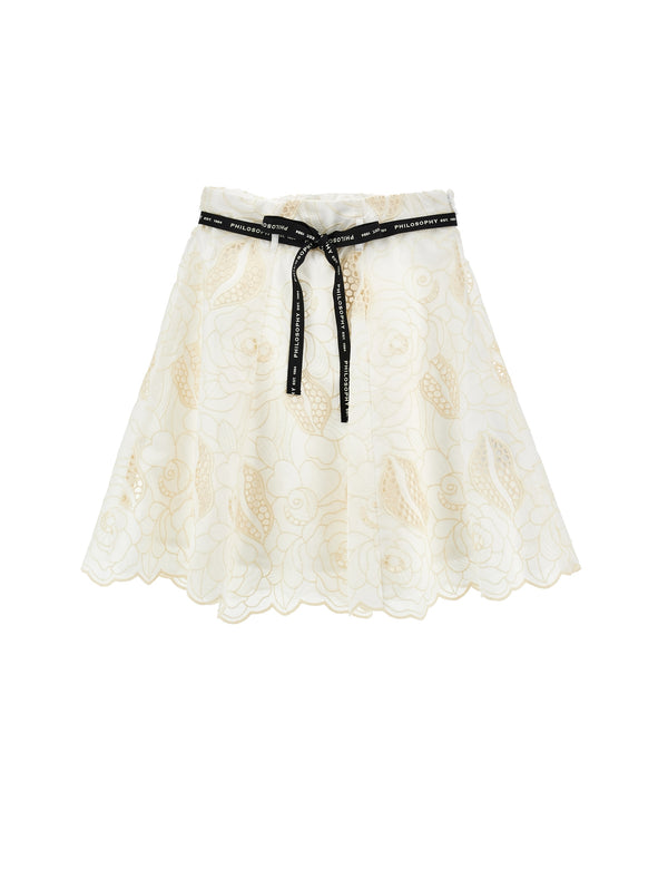 Off White Embroidered Logo Belt Skirt
