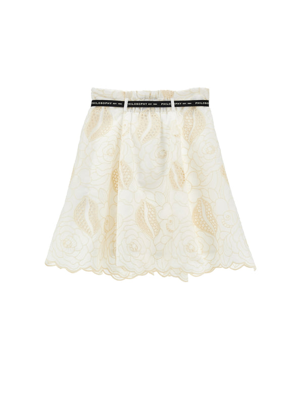 Off White Embroidered Logo Belt Skirt