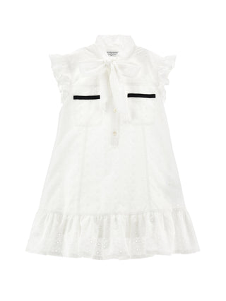 White Sleeveless Eyelet Neck Tie Dress