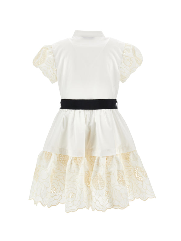 Off White Button Down Embroidered Detail Dress