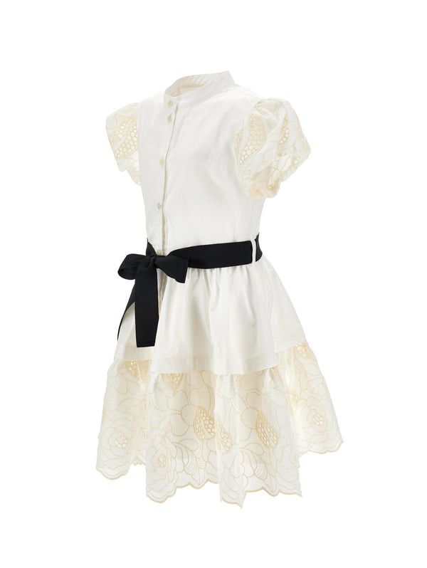 Off White Button Down Embroidered Detail Dress