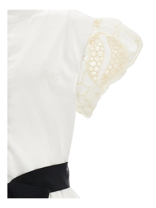 Off White Button Down Embroidered Detail Dress