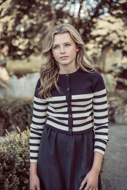 Black and Cream Ribbed Cardigan