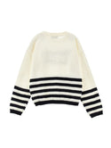 Cream and Black Striped Logo Sweater