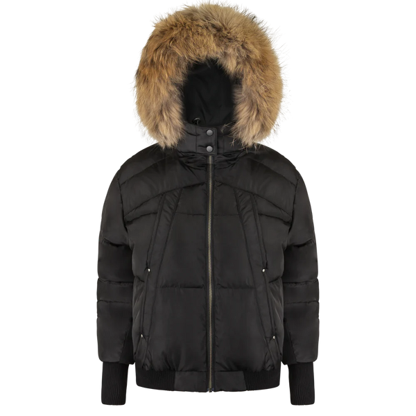 Highline Black Teen Bomber with Fur