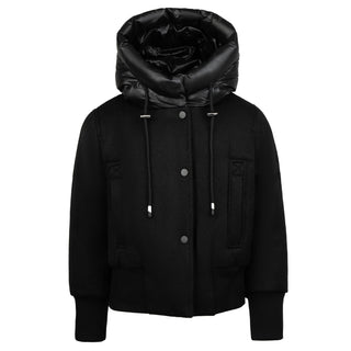 Black Wool Hooded Bomber Coat