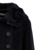Black Textured Wool Rosette Coat