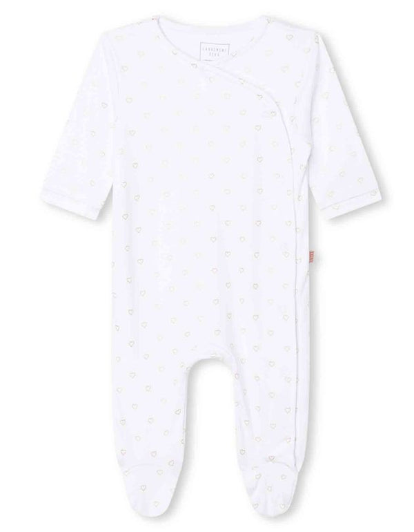 White Allover Hearts Side Snap Velour Footie