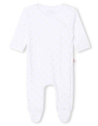 White Allover Hearts Side Snap Velour Footie