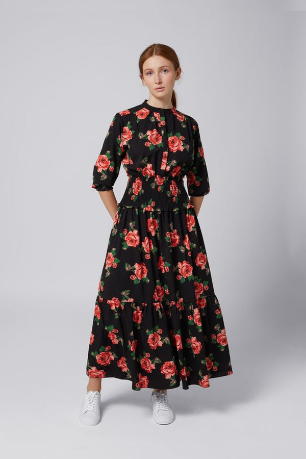 Black with Red Roses Amber Dress