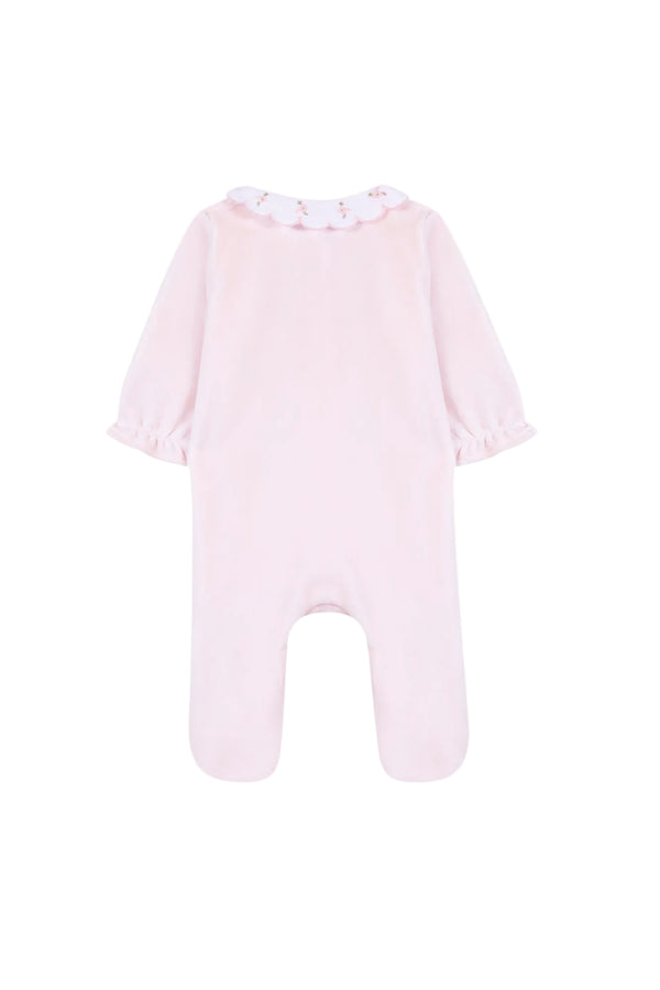 Pink Velour Scallop Collar Footie