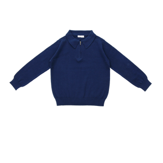 Navy Zipper Long Sleeve Knit Polo