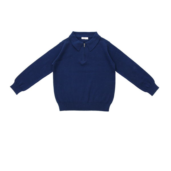 Navy Zipper Long Sleeve Knit Polo