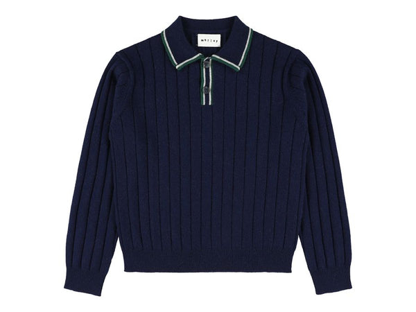 Navy Mir Yan Long Sleeve Polo