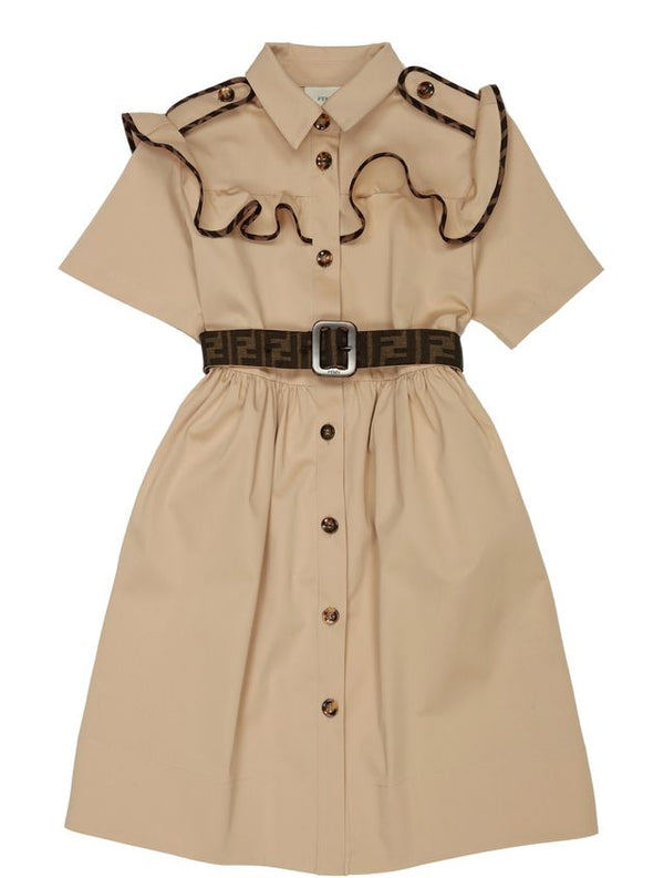 Desert Sand Belted Button up FF Detail Dress