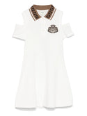 White Drop Shoulder FF Collar Polo Dress