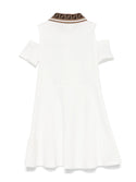 White Drop Shoulder FF Collar Polo Dress