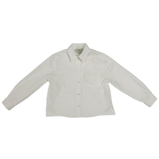 Off White Ruffled Pocket Button Down Shirt