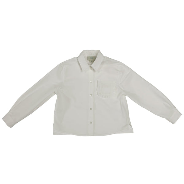Off White Ruffled Pocket Button Down Shirt