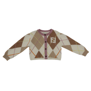 Natural Argyle Knit Cardigan