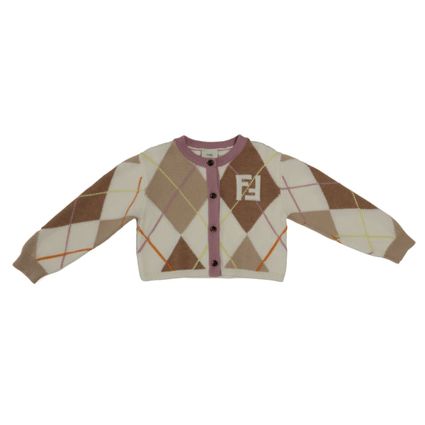 Natural Argyle Knit Cardigan
