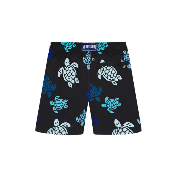 Black Multicolor Turtle Swim Trunks