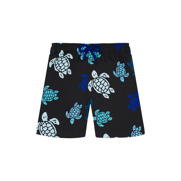 Black Multicolor Turtle Swim Trunks