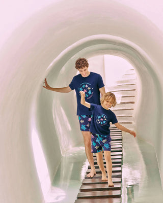 Navy with Multicolor Tortoise Swim Trunks