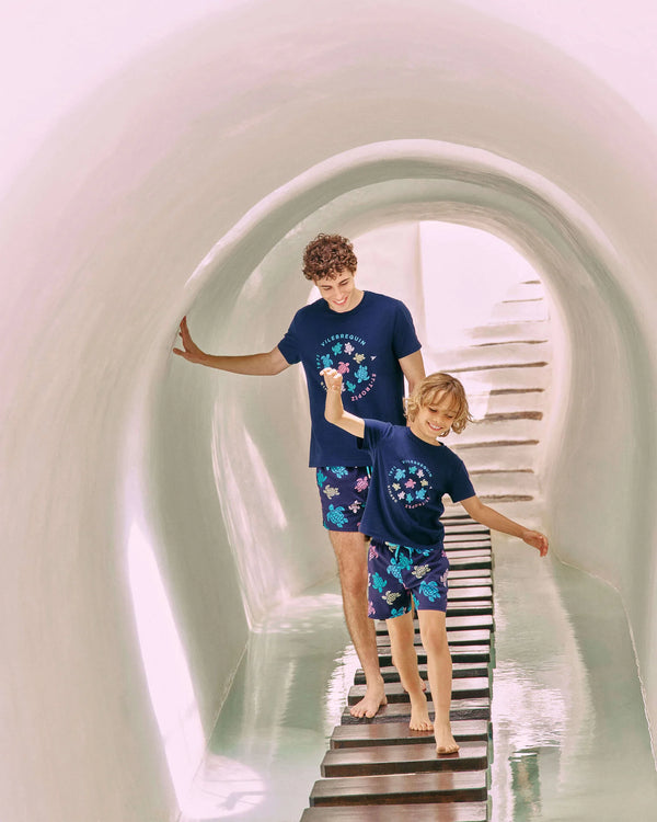 Navy with Multicolor Tortoise Swim Trunks