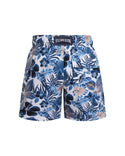 White with Blue Island Flowers Swim Trunk