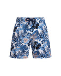 White with Blue Island Flowers Swim Trunk